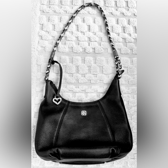 Brighton BARBADOS Ziptop Hobo Black Leather Handbag Purse - Picture 1 of 8